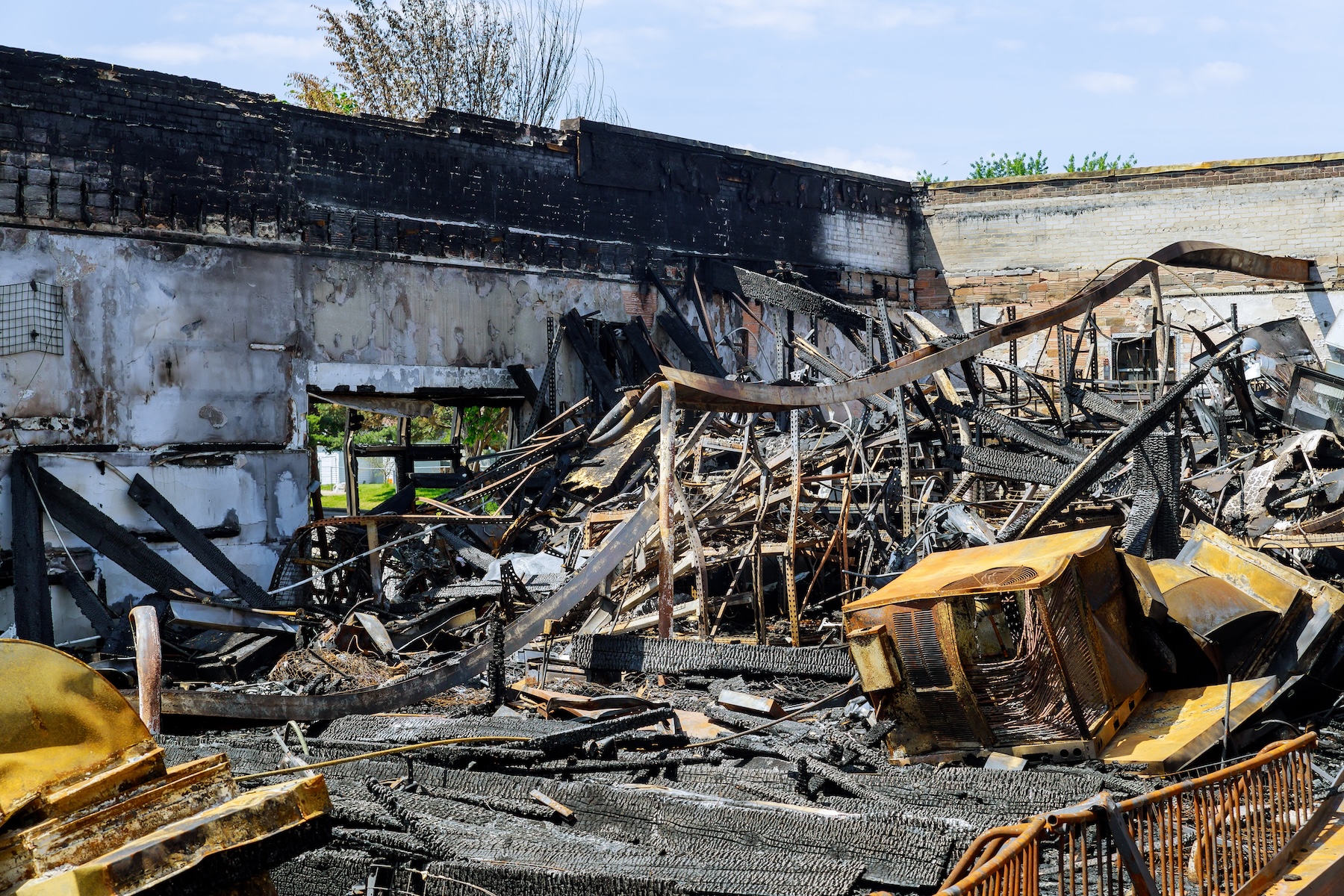 Commercial fire damage to interior walls and ceiling in Ozark